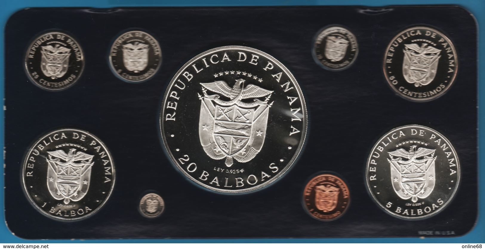 PANAMA 1977 SILVER PROOF SET 9 COINS IN BOX - Panama