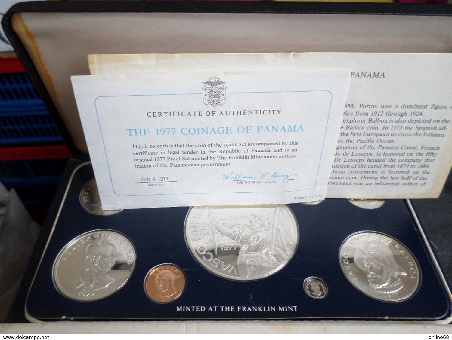 PANAMA 1977 SILVER PROOF SET 9 COINS IN BOX - Panama