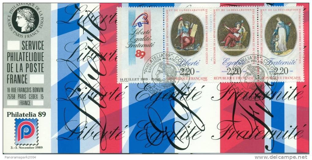 059 Carte Officielle Exposition Internationale Exhibition Philatelia 1989 France FDC Revolution Française Bande - Philatelic Exhibitions