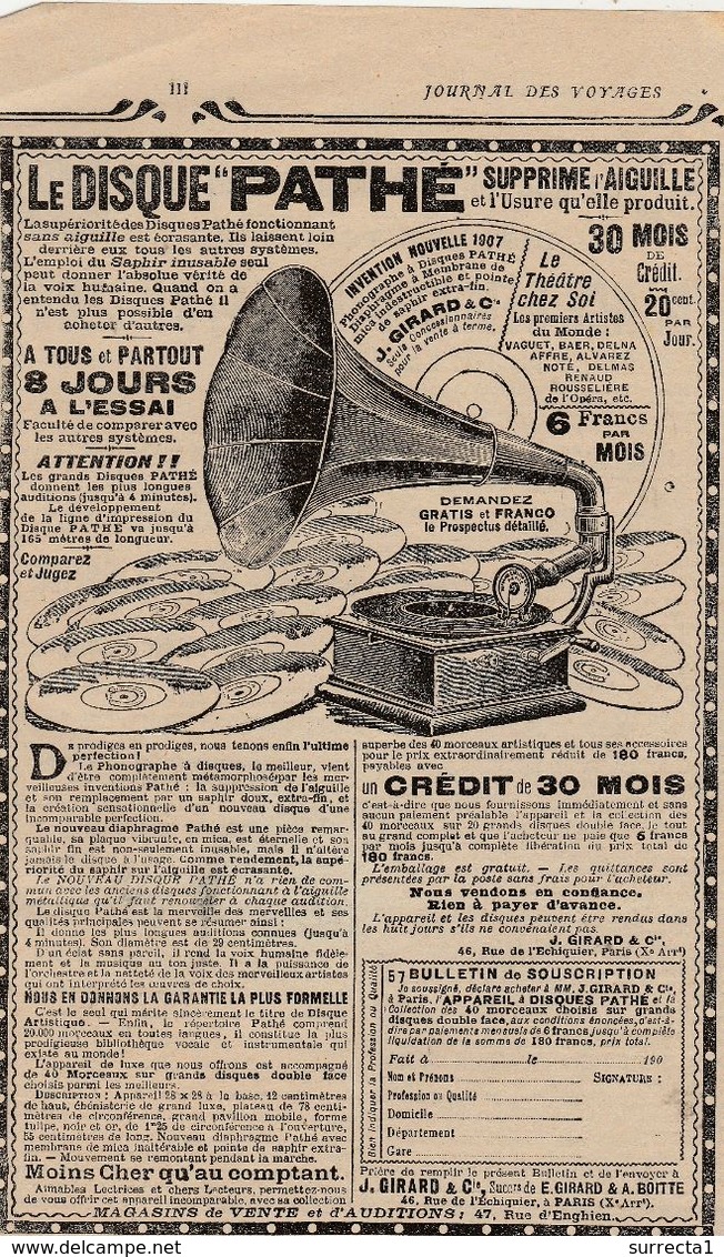 Publicité Machine Parlante / Gramophone / Phonographe / Disque Pathe - Other & Unclassified