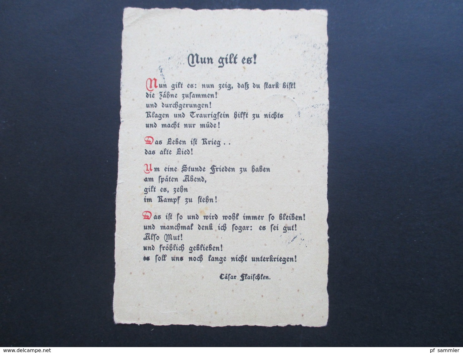 Liedpostkarte / Gedicht 1923 Nun Gilt Es! Von Cäsar Flaischlen. Nachporto Roter Stempel Kiel. Haderslev Schleswig - Musik