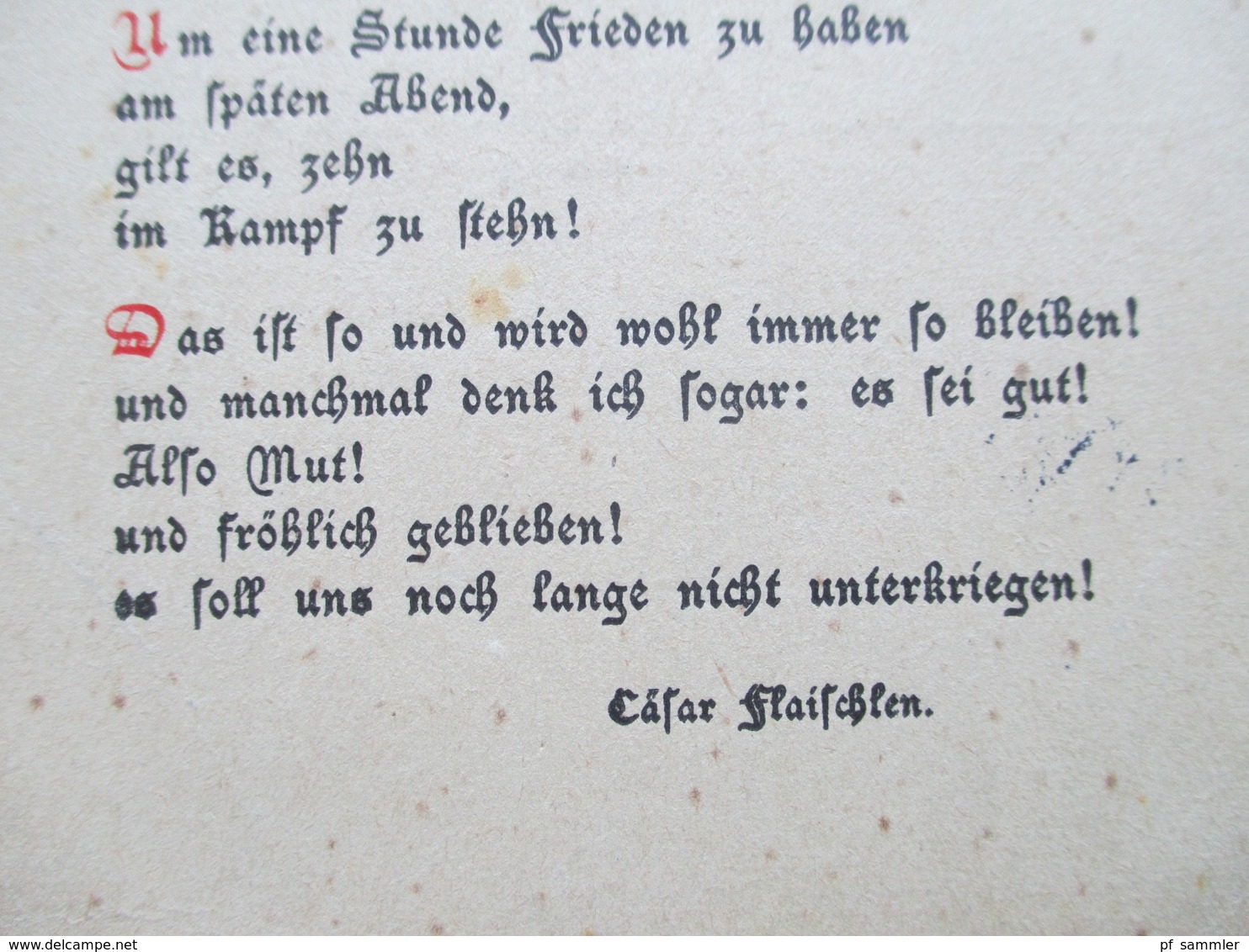 Liedpostkarte / Gedicht 1923 Nun Gilt Es! Von Cäsar Flaischlen. Nachporto Roter Stempel Kiel. Haderslev Schleswig - Música