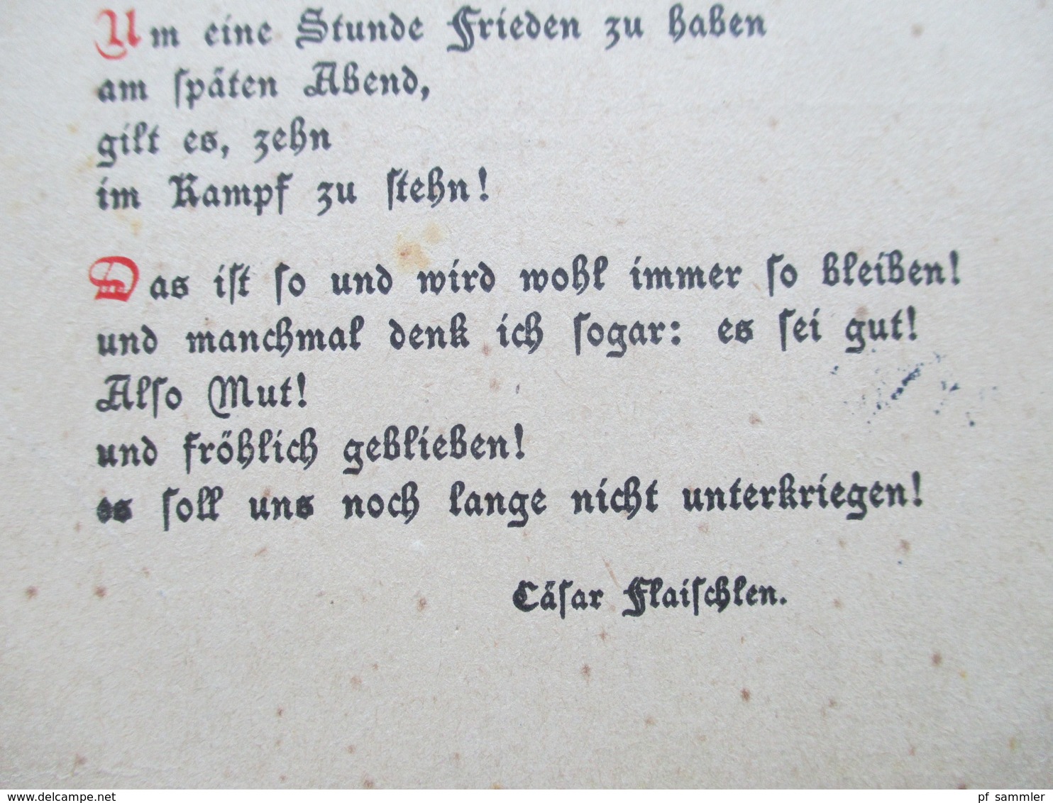 Liedpostkarte / Gedicht 1923 Nun Gilt Es! Von Cäsar Flaischlen. Nachporto Roter Stempel Kiel. Haderslev Schleswig - Musik