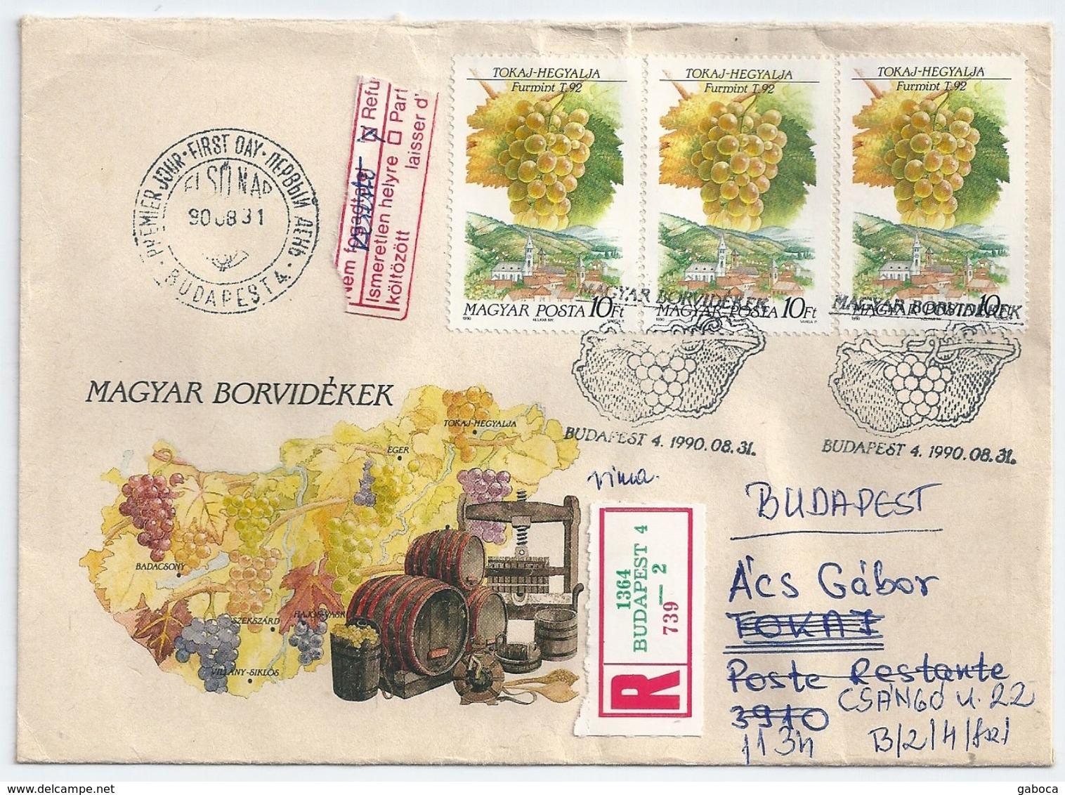 9200 Hungary FDC Flora Plant Fruit Grapes Wine Drink Registered UNIQUE - Wein & Alkohol