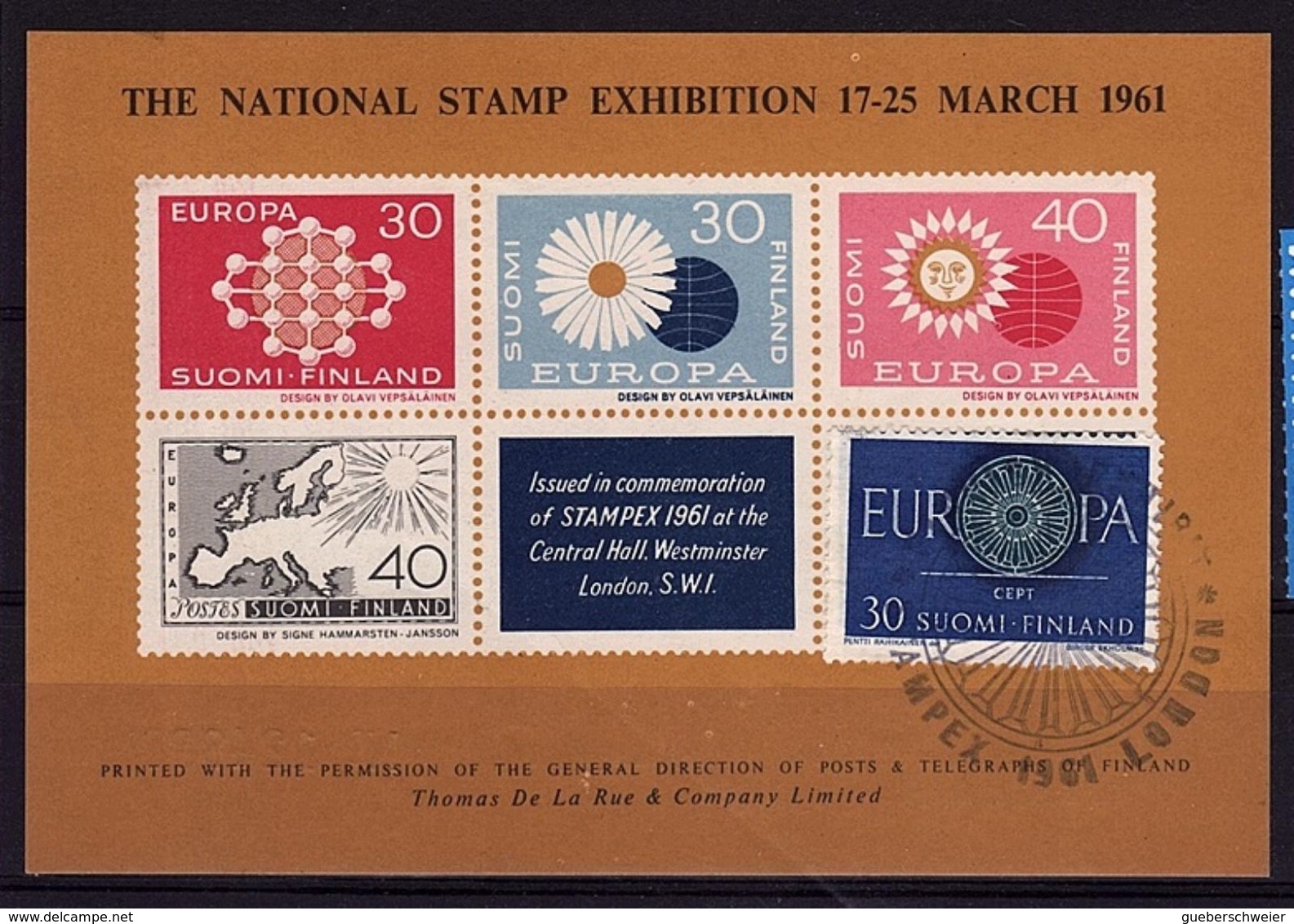 EUR 10 - FINLANDE Bloc Non-denlé STAMPEX 1961 Oblitéré - Blokken & Velletjes