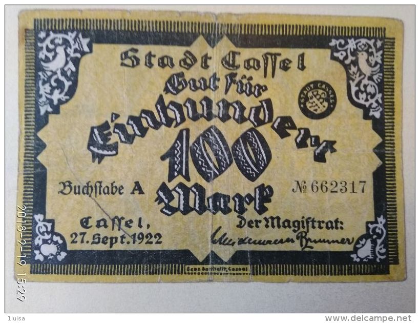 GERMANIA Cassel 100 Mark 1922 - [11] Emissioni Locali