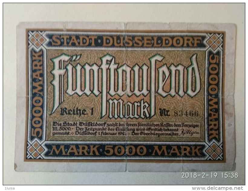 GERMANIA Dusseldorf 5000 Mark 1923 - [11] Local Banknote Issues