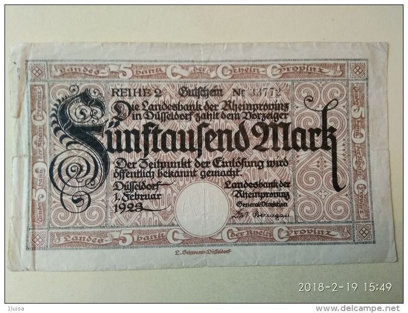 GERMANIA Dusseldorf 5000 Mark 1923 - [11] Emissioni Locali