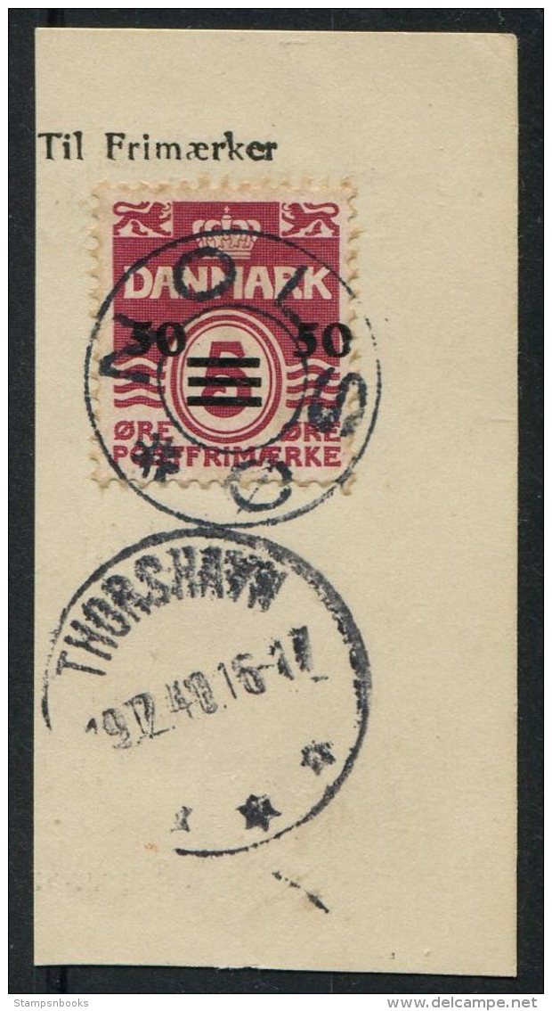 1941 Faroe Islands Provisional Overprint 50 Ore/ 5 Ore On Parcelcard Piece Thorshavn Nolso UDS - Färöer Inseln