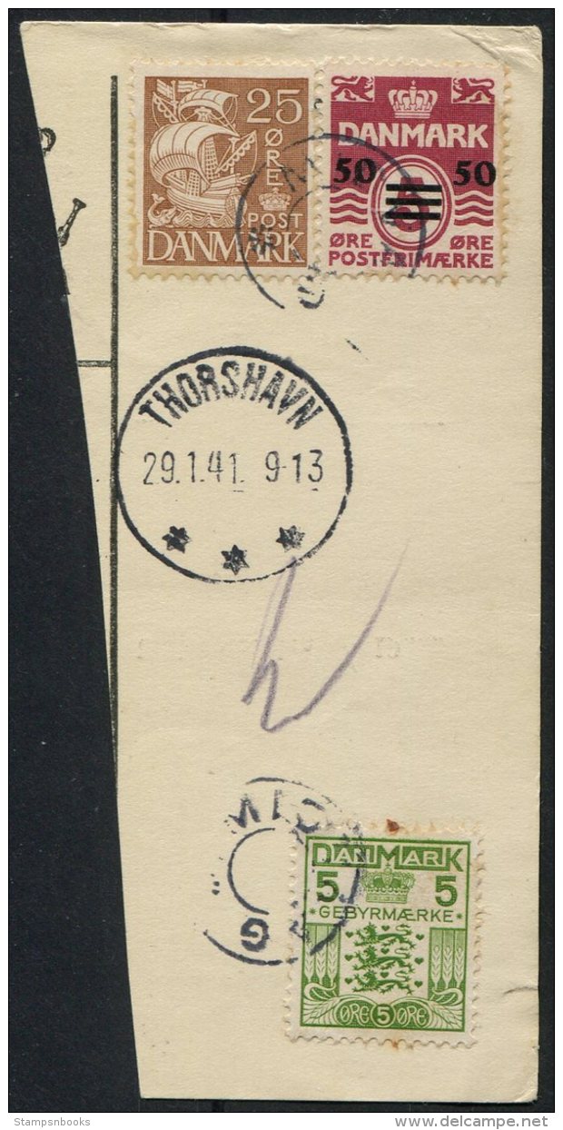 1941 Faroe Islands Provisional Overprint 50 Ore/ 5 Ore On Parcelcard Piece Thorshavn - Faroe Islands