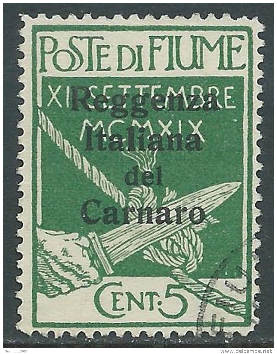 1920 FIUME USATO REGGENZA ITALIANA DEL CARNARO 5 CENT - I33-6 - Fiume