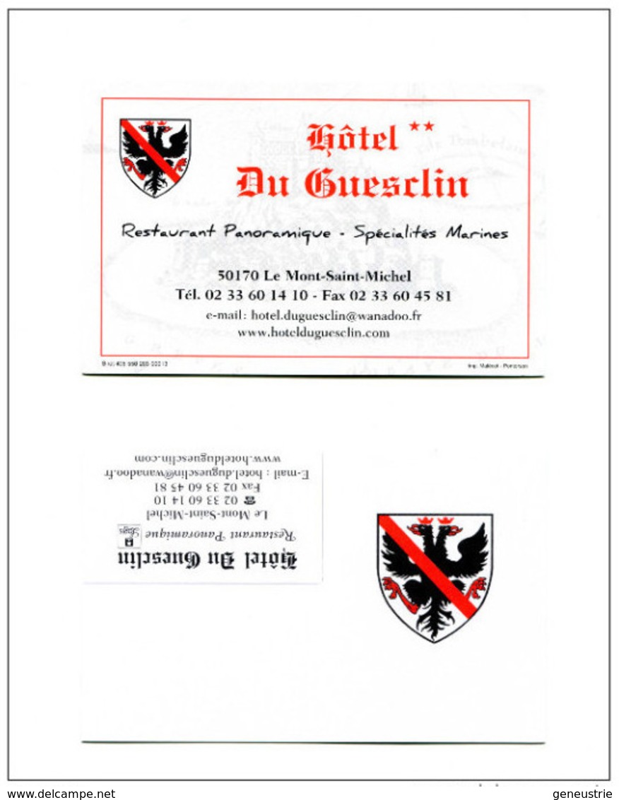 Lot De 2 Belles Cartes De Réserve De Table "Hôtel Du Guesclin" Le Mont Saint Michel - Normandie - Cartes De Visite