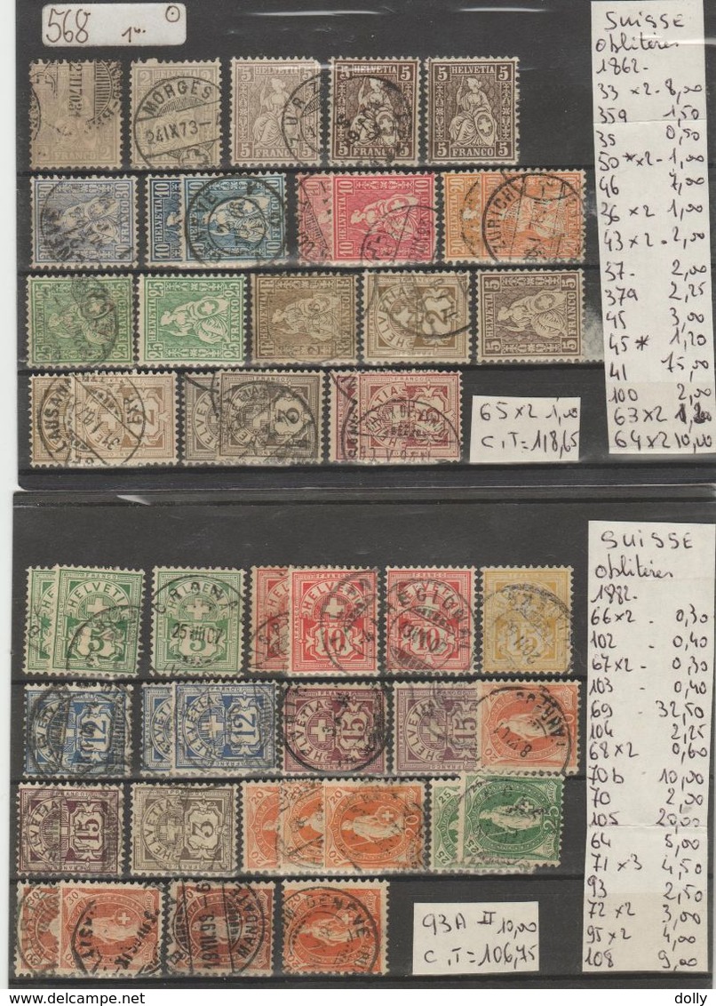 TIMBRES LOT DE SUISSE OBLITERE /*/ Nr VOIR SUR PAPIER AVEC TIMBRES  COTE 225.40€ - Oblitérés