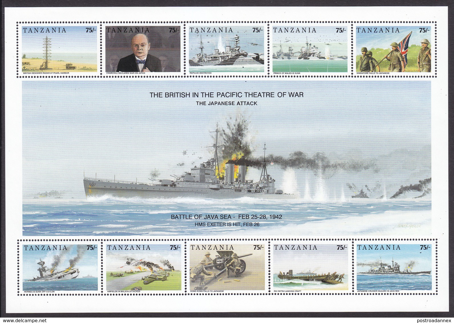 Tanzania, Scott #824, Mint Never Hinged, World War II In The Pacific, Issued 1992 - Tanzanie (1964-...)