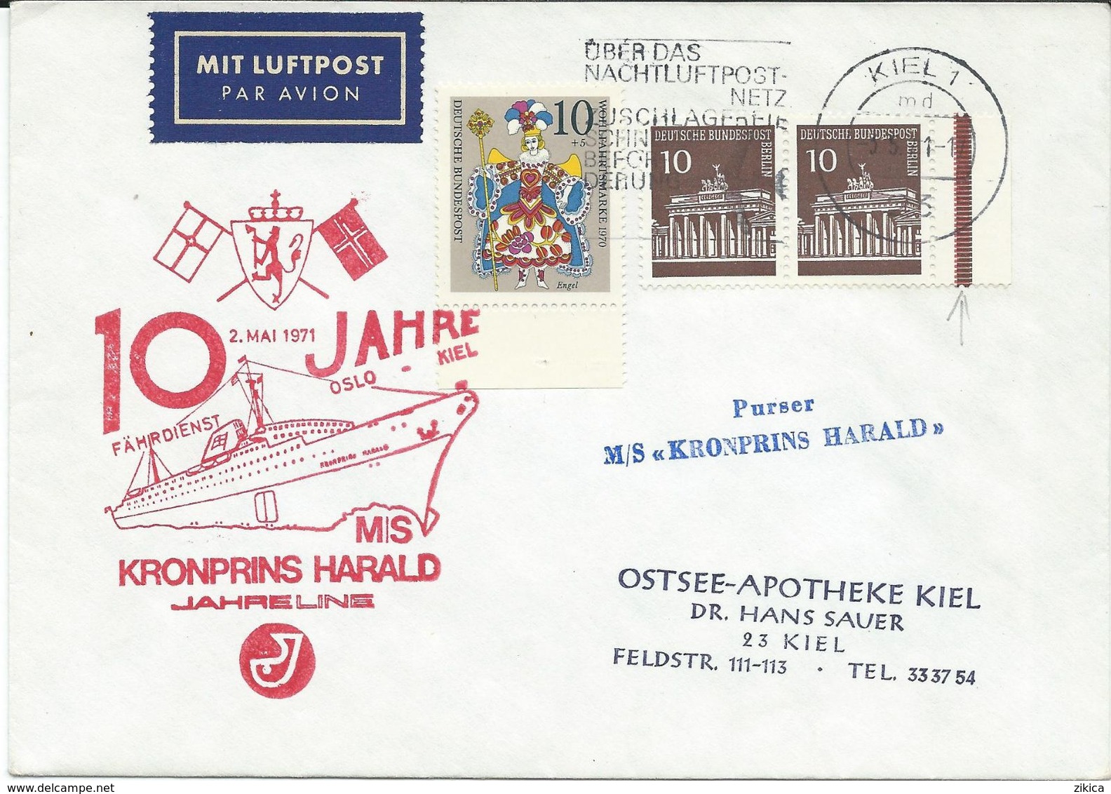 Germany Cover 1971 - Ships - M/S KRONPRINS HARALD Norway Oslo - Kiel,flags - Bateaux