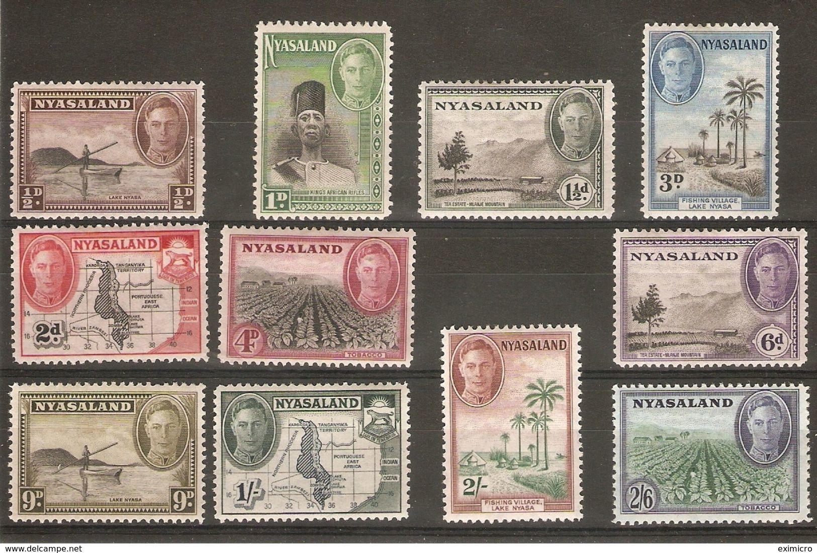 NYASALAND 1945 SET TO 2/6 SG 144/154 UNMOUNTED MINT/MOUNTED MINT Cat £37+ - Nyassaland (1907-1953)