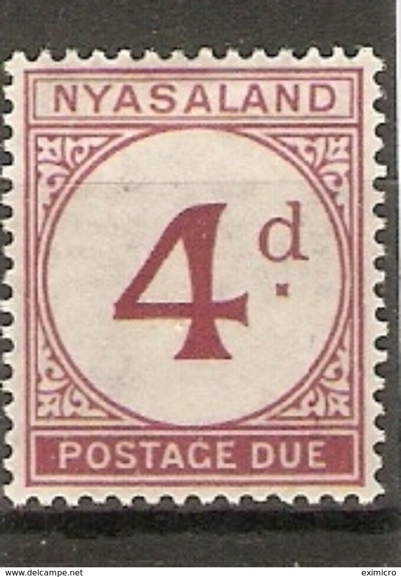 NYASALAND 1950 4d POSTAGE DUE SG D4 LIGHTLY MOUNTED MINT Cat £30 - Nyassaland (1907-1953)