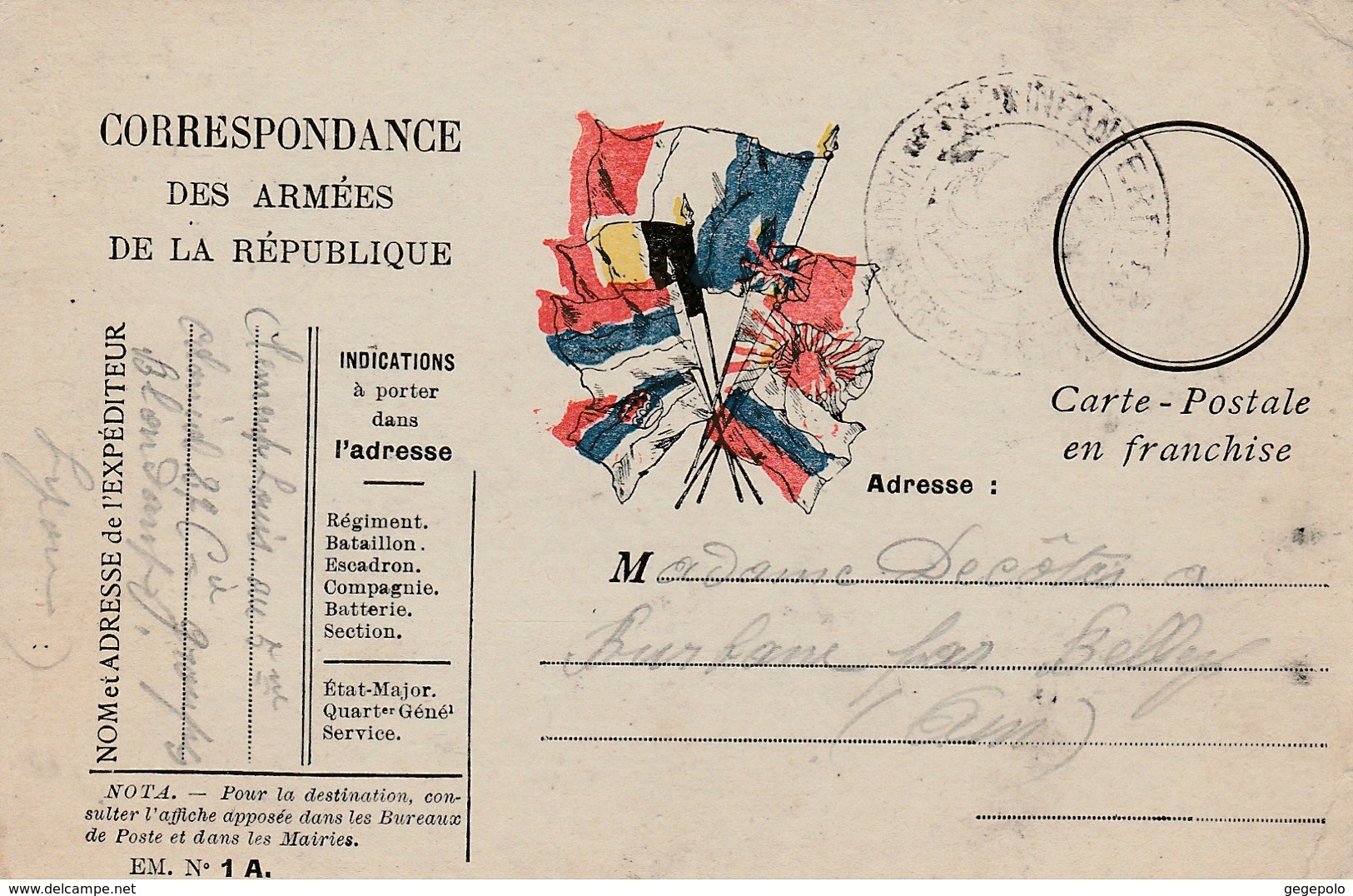 Correspondance Des Armées à Destination De LA BURBANNE Par Belley   ( Rare ) - Belley