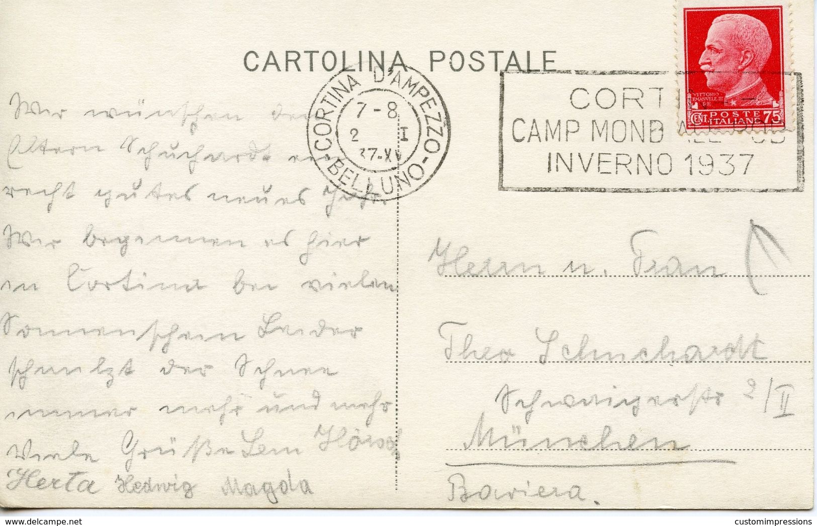 ITALY -  1937 CORTINA CANCEL   FDC3828 - Inverno