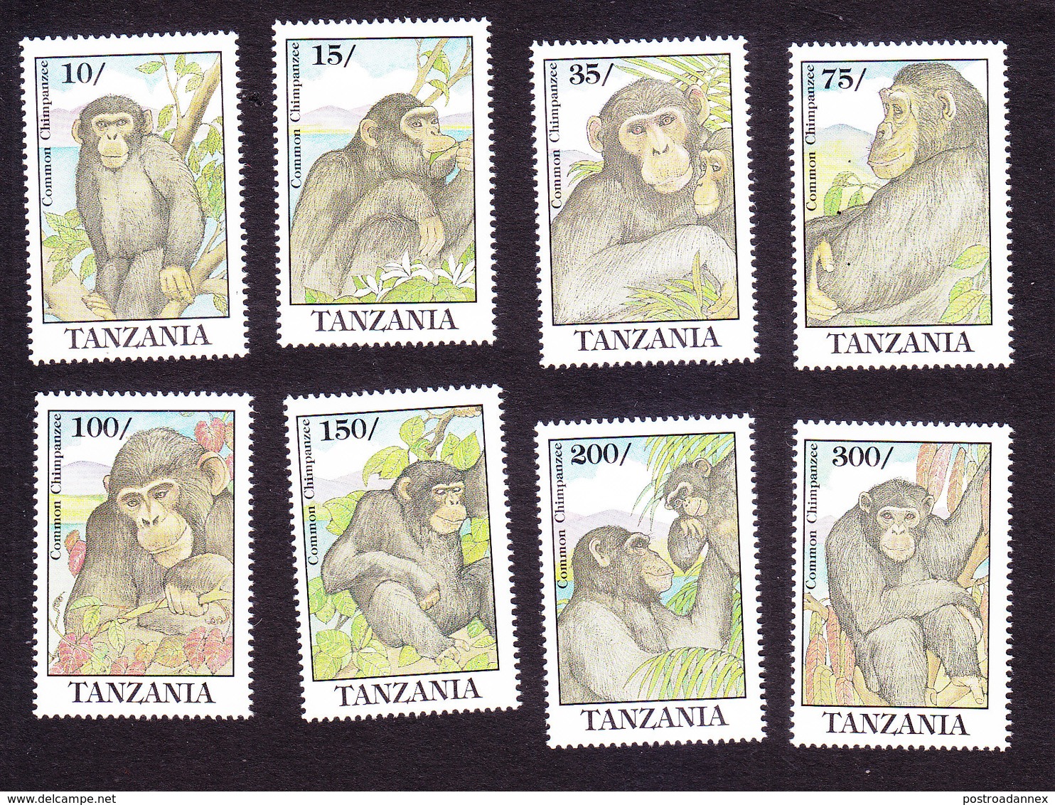 Tanzania, Scott #852-859, Mint Hinged, Chimpanzees, Issued 1992 - Tanzania (1964-...)