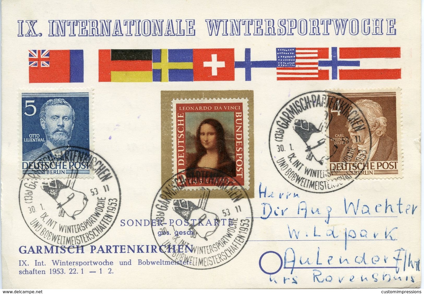 GERMANY -  1953 GARMISCH WINTER SPORTS BOBSLEDS   FDC3848 - Winter (Other)