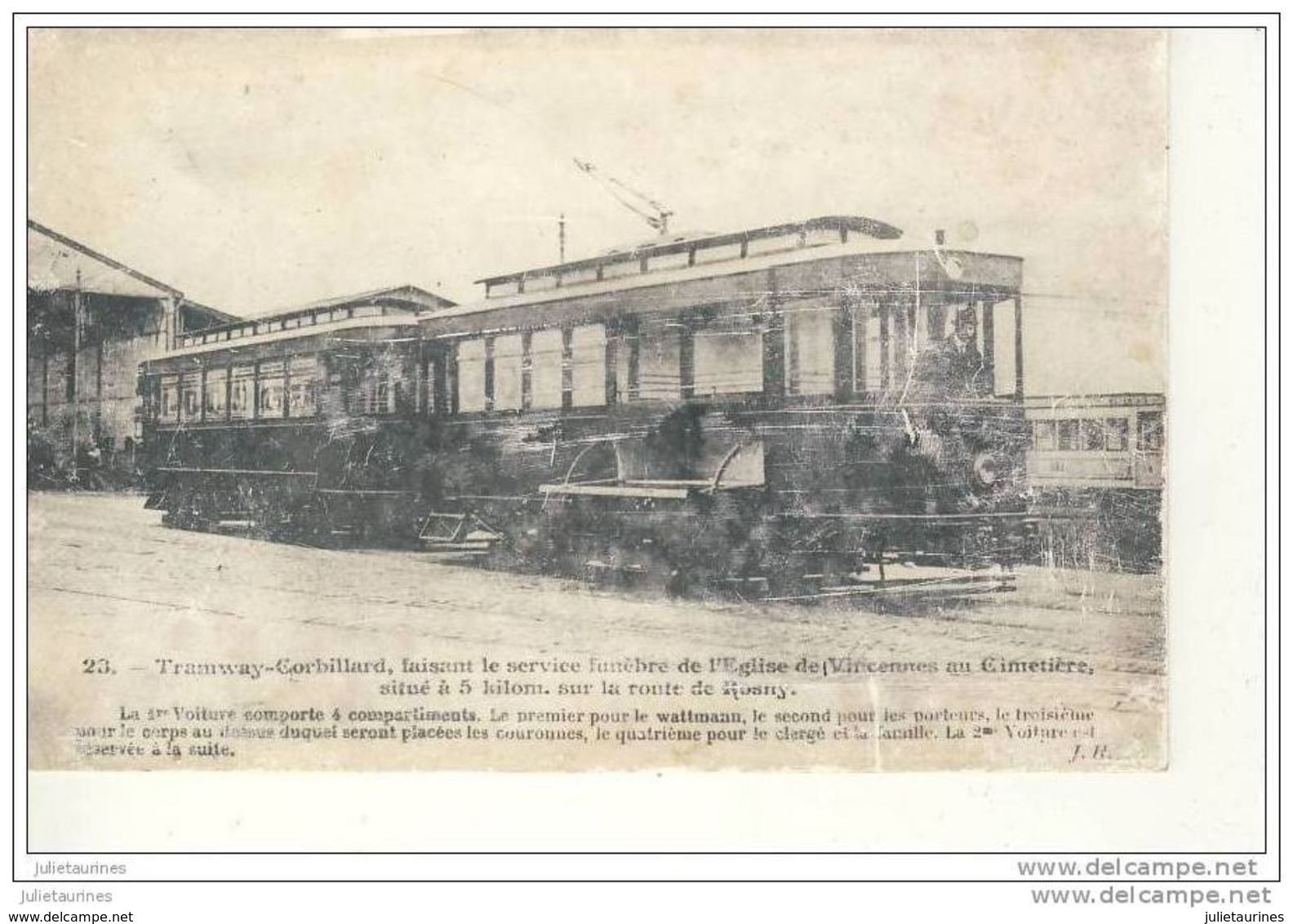 CARTE PHOTO 1955(PROBABLEMENT UN RETIRAGE) TRAMWAY CORBILLARD SERVICE FUNEBRE DE VINCENNES - Stations With Trains