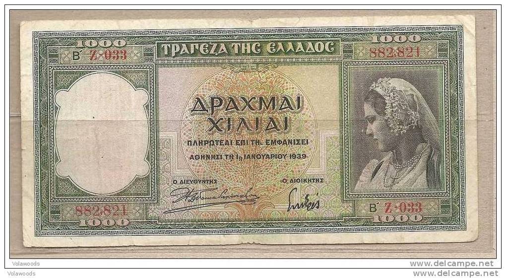 Grecia - Banconota Circolata Da 1000 Dracme P-110 - 1939 - Grecia