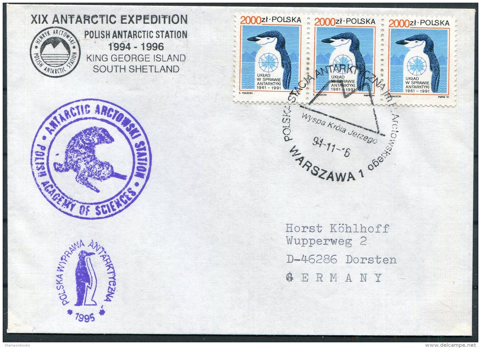 1994 Poland Antarctica Antarctic Polar Expedition Penguin Cover. South Shetland, King George Island - Antarctic Expeditions