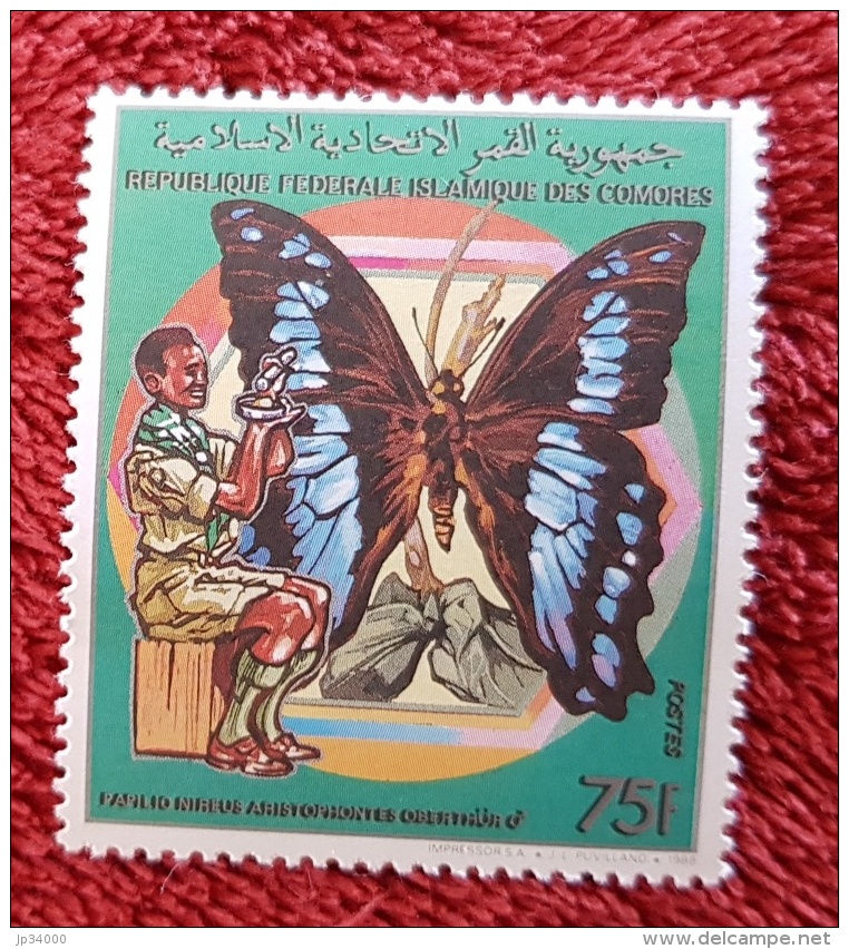 COMORES  PAPILLONS, PAPILLON, Butterflies,mariposa,scoutisme, Yvert N° 493 MNH, Neuf Sans Charniere - Papillons