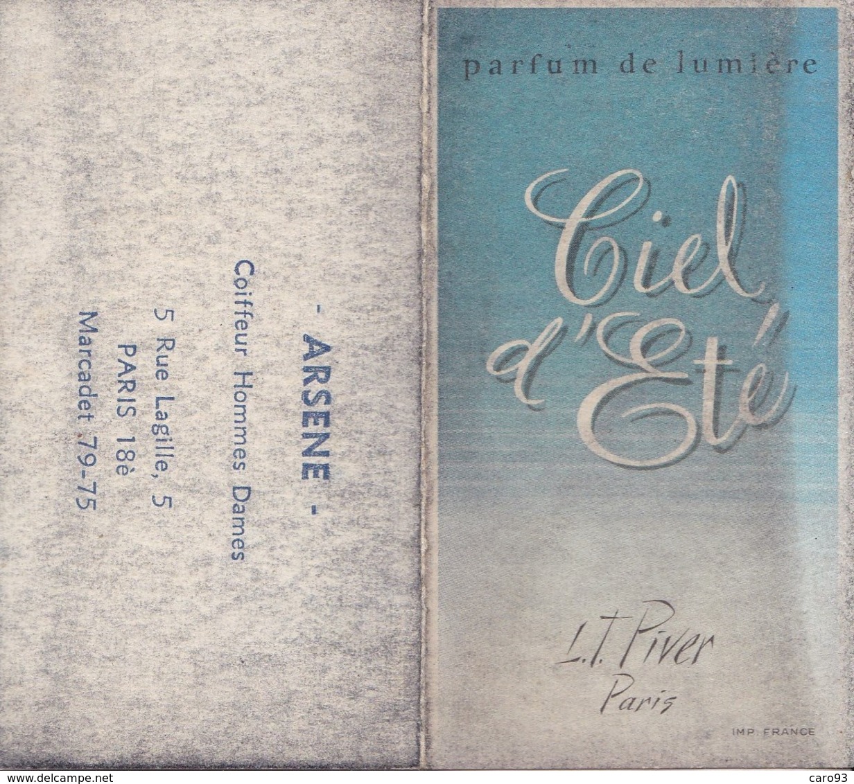 Mini Calendrier 1962 Publicité "Ciel D'Eté L.T. Piver"  ARSENE Coiffeur Hommes Dames 5 Rue Lagille PARIS 18è - Petit Format : 1961-70