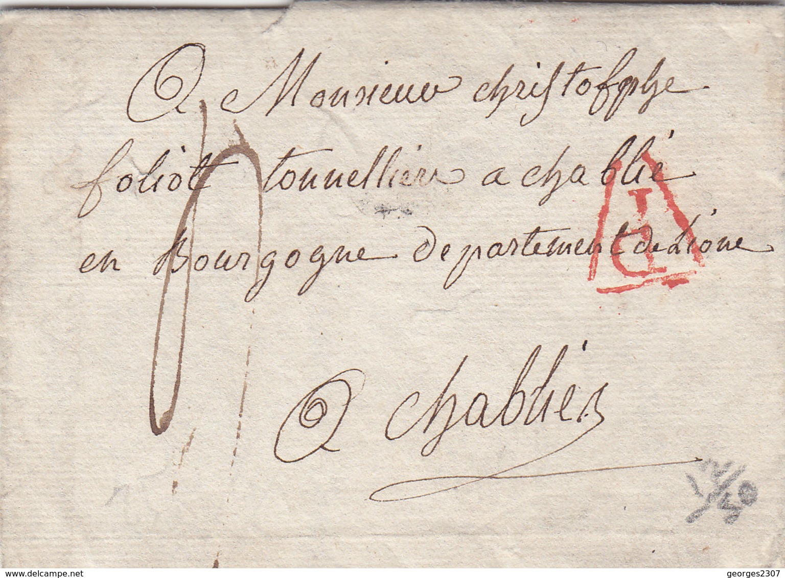 LAC- Lettre En Port-du Cachet Rouge- De Paris A Chablie -09 Jan 1808 - 1801-1848: Precursors XIX