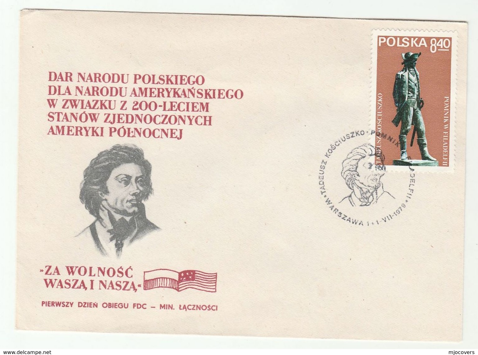 1979 POLAND FDC KOSCIUSZKO Philadelphia Monument Stamps Cover USA Independence Flag - Us Independence