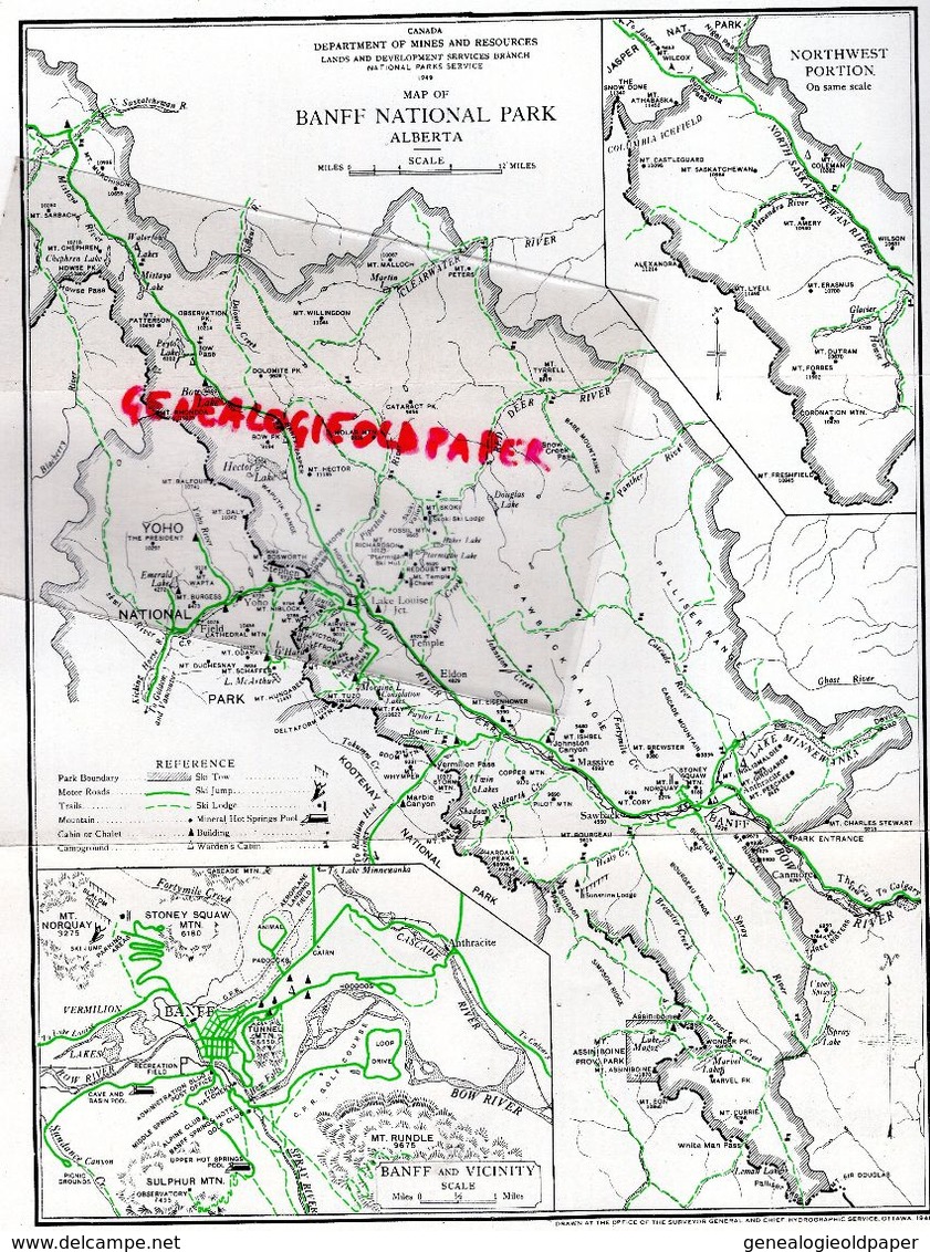 CANADA-DEPLIANT TOURISTIQUE BANFF AND VICINITY-NATIONAL PARK-1949-ALBERTA-BOW RIVER-YOHO-STONEY SQUAW-SULPHUR - Dépliants Touristiques