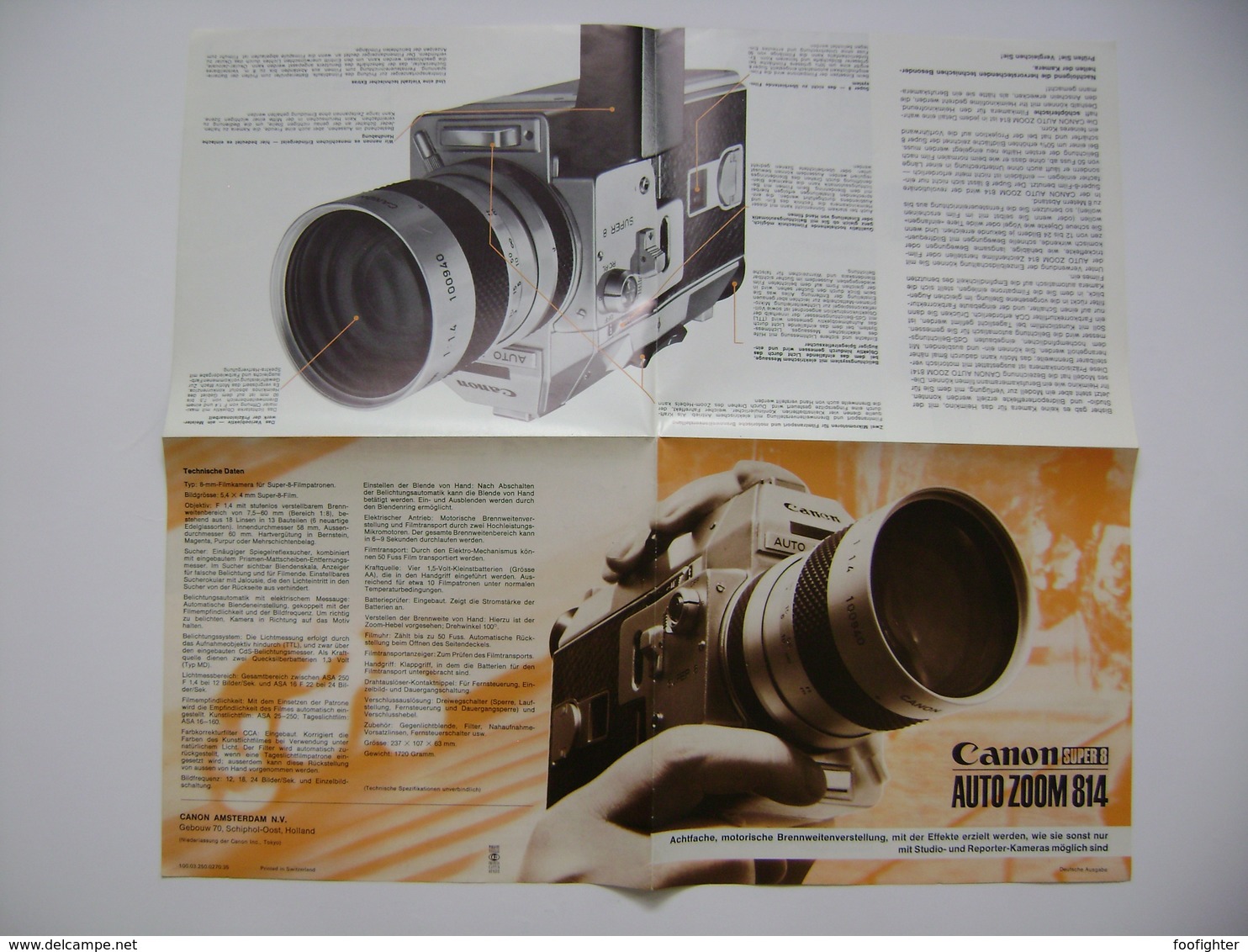 CANON Super 8 Auto Zoom 814 - Kamera Camera - Japan, Technische Daten, Werbung, Brochure 8 Seiten - Fotoapparate