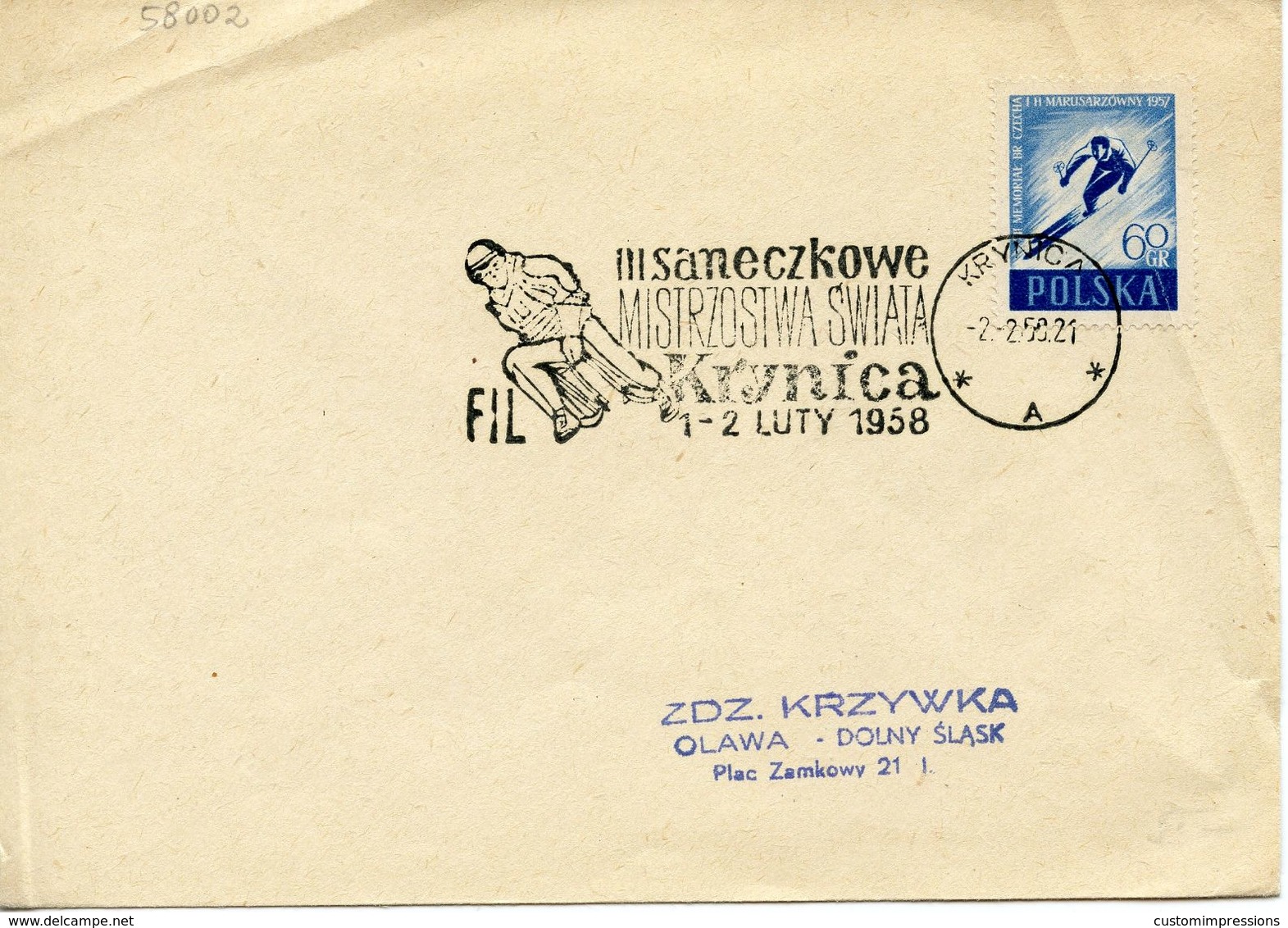 POLAND -  1958 SKIING CHAMPIONSHIPS CANCEL  FDC3951 - Winter (Other)