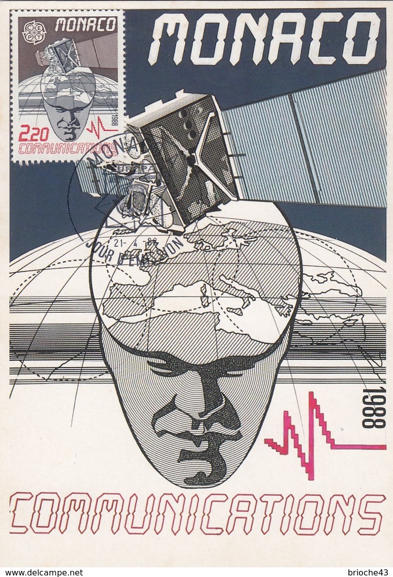 MONACO - CARTE MAXIMUM COMMUNICATIONS 1988 - CACHET ROND PREMIER JOUR 21.4.88 / 2 - Cartas Máxima