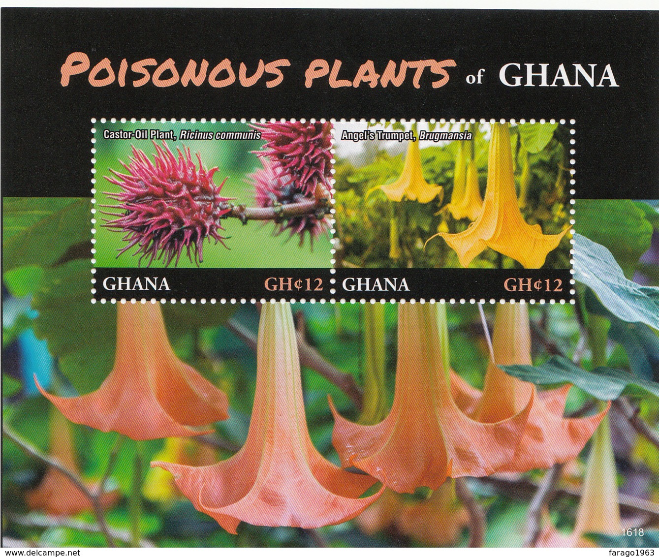 2016 Ghana Poisonous Plants Flowers   - 3 Souvenir Sheets Complete MNH - Ghana (1957-...)