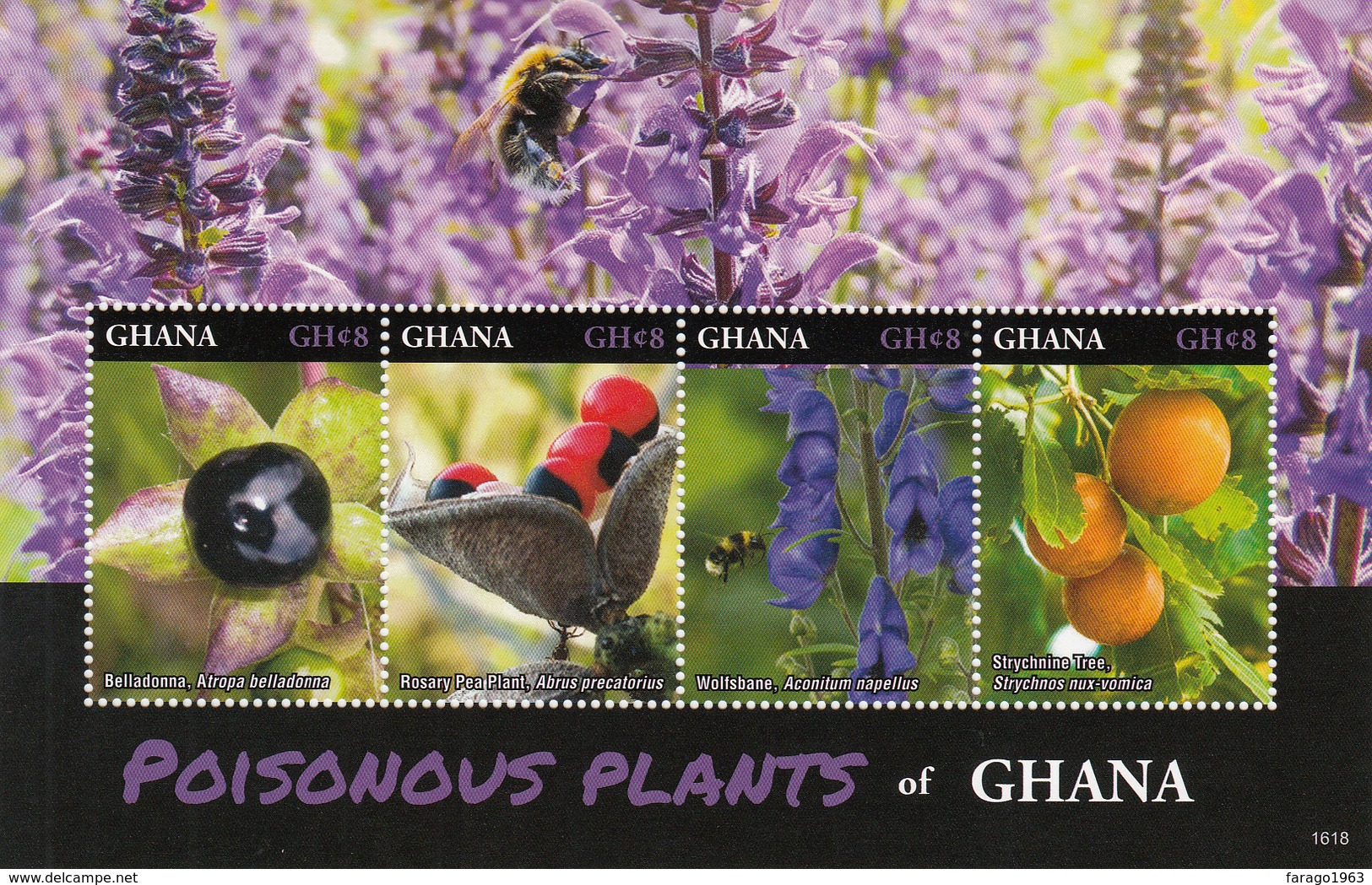 2016 Ghana Poisonous Plants Flowers   - 3 Souvenir Sheets Complete MNH - Ghana (1957-...)