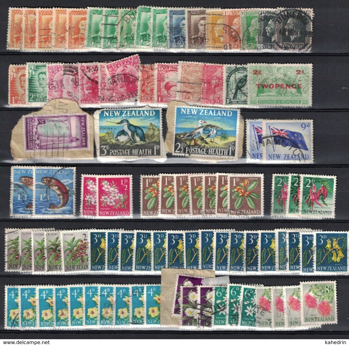 New Zealand, Lot Of Double Stamps, All Used (o) In Mixed Condition, 2 Scans - Collections, Lots & Séries