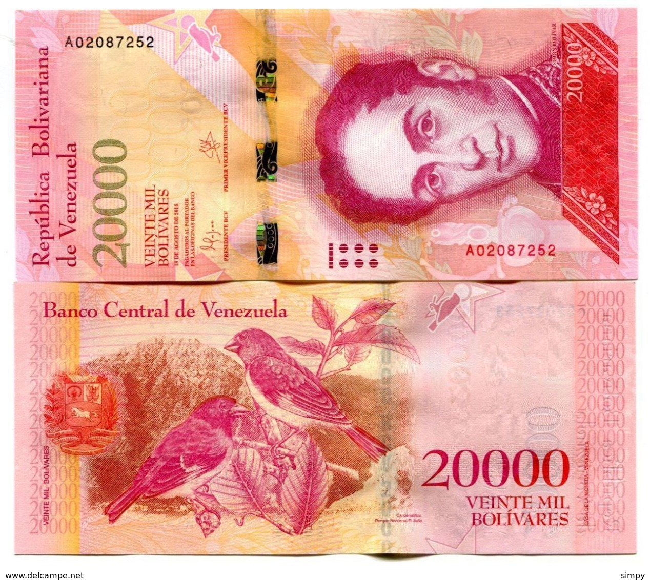 VENEZUELA 20.000 Bolivares 18.8.2016 UNC Prefix A - Venezuela