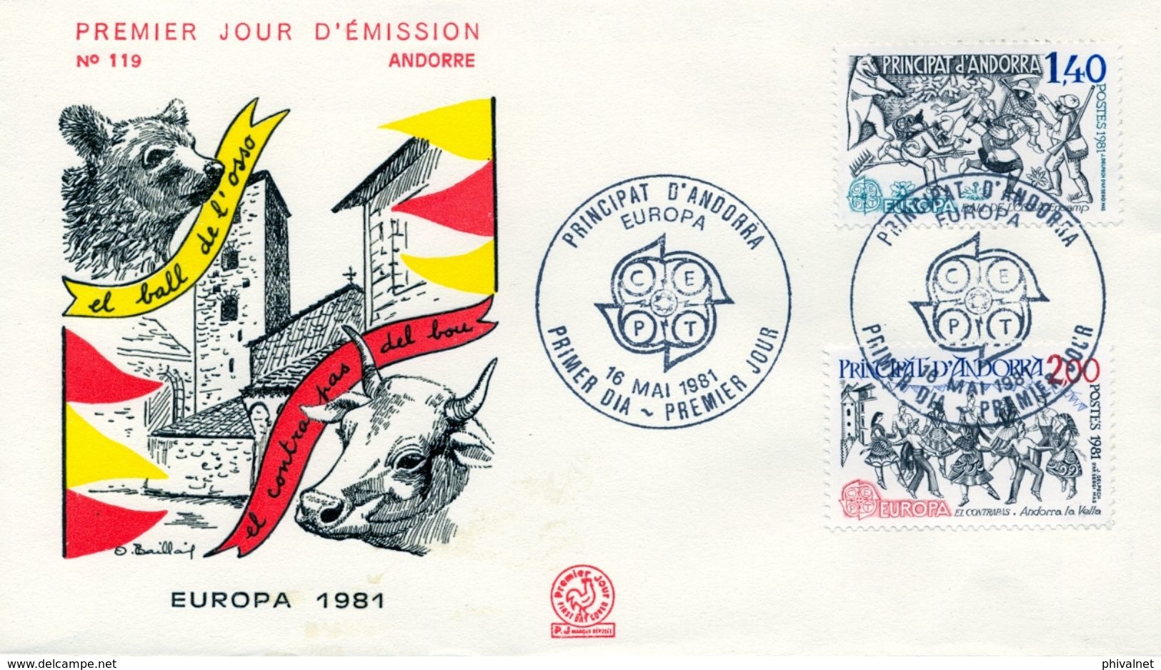 1981 , ANDORRA FRANCESA , PRIMER DIA , ED. 313 / 314 - TEMA EUROPA - FDC