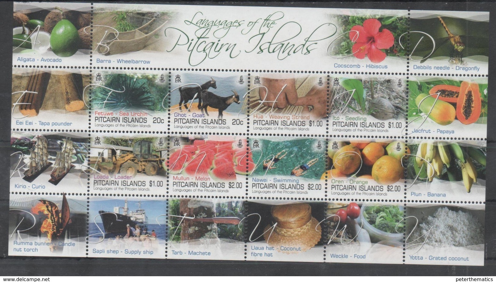 PITCAIRN ISLAND, 2016, MNH, PITCARN LANGUAGES, FRUIT, GOATS, MARINE LIFE, SEA URCHINS, SHIPS, SHEETLET - Other & Unclassified