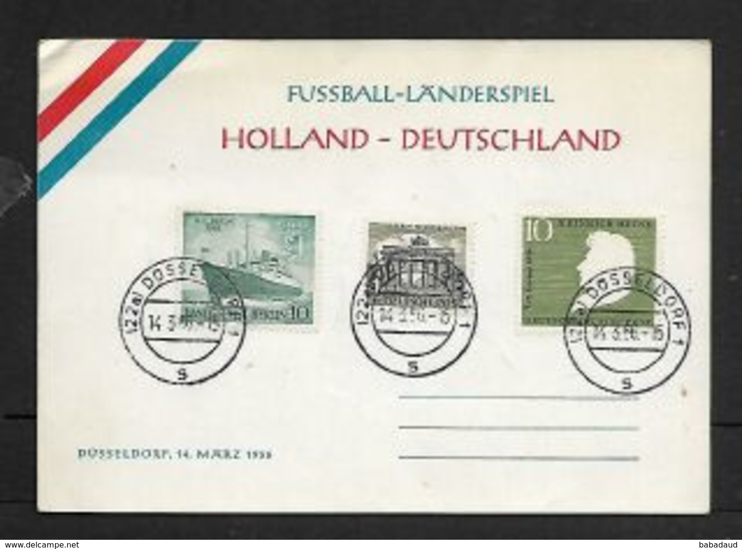 Football Holland - Germany, Souvenir Card  122al DUSSELDORF 14.3.56 C.d.s - Covers & Documents