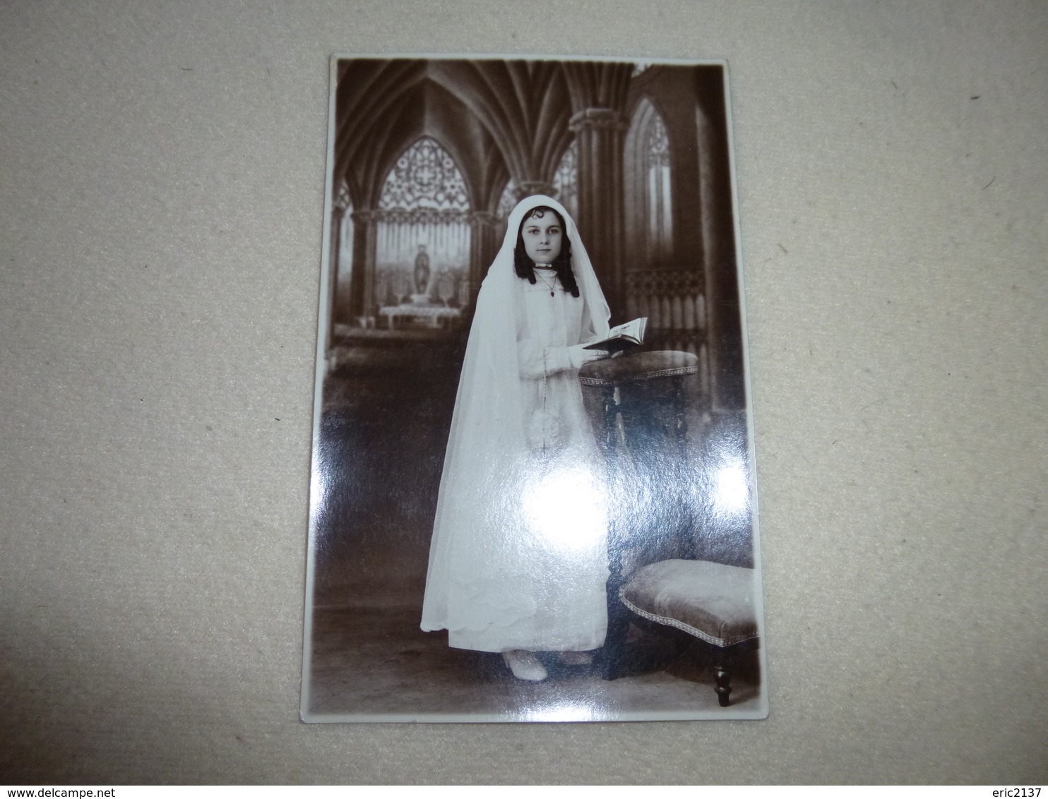 BELLE CARTE PHOTO JEUNE FILLE EN TENUE DE COMMUNION..PHOTO A. FIRMIN SALLAUMINES - Communion