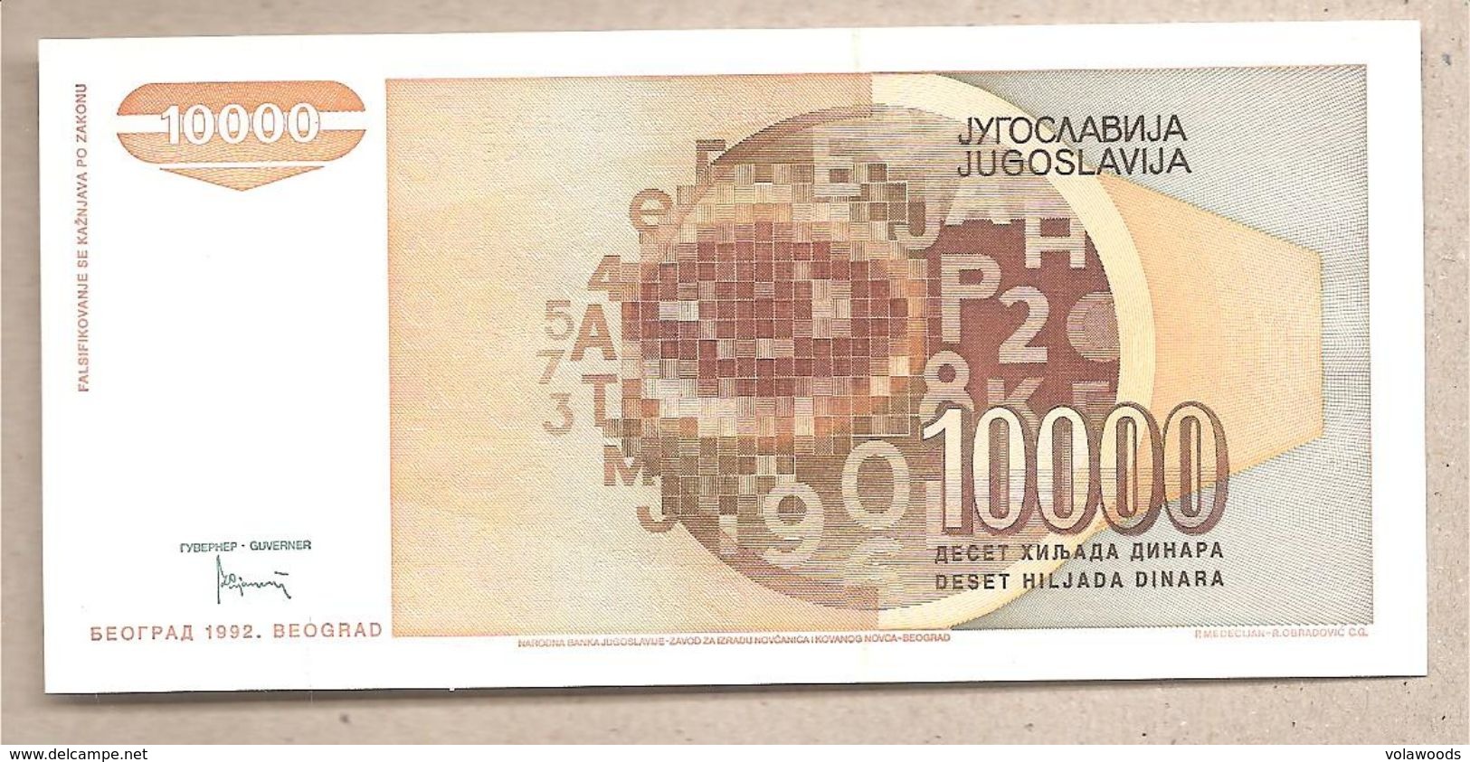 Jugoslavia - Banconota Non Circolata FdS Da 10.000 Dinari P-116a - 1992 #19 - Jugoslavia