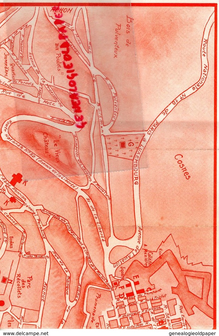 54- LONGWY ET SES ENVIRONS- RARE DEPLIANT SYNDICAT INITIATIVE 1949- ILLUSTRATEUR PLAN J. COSTER-