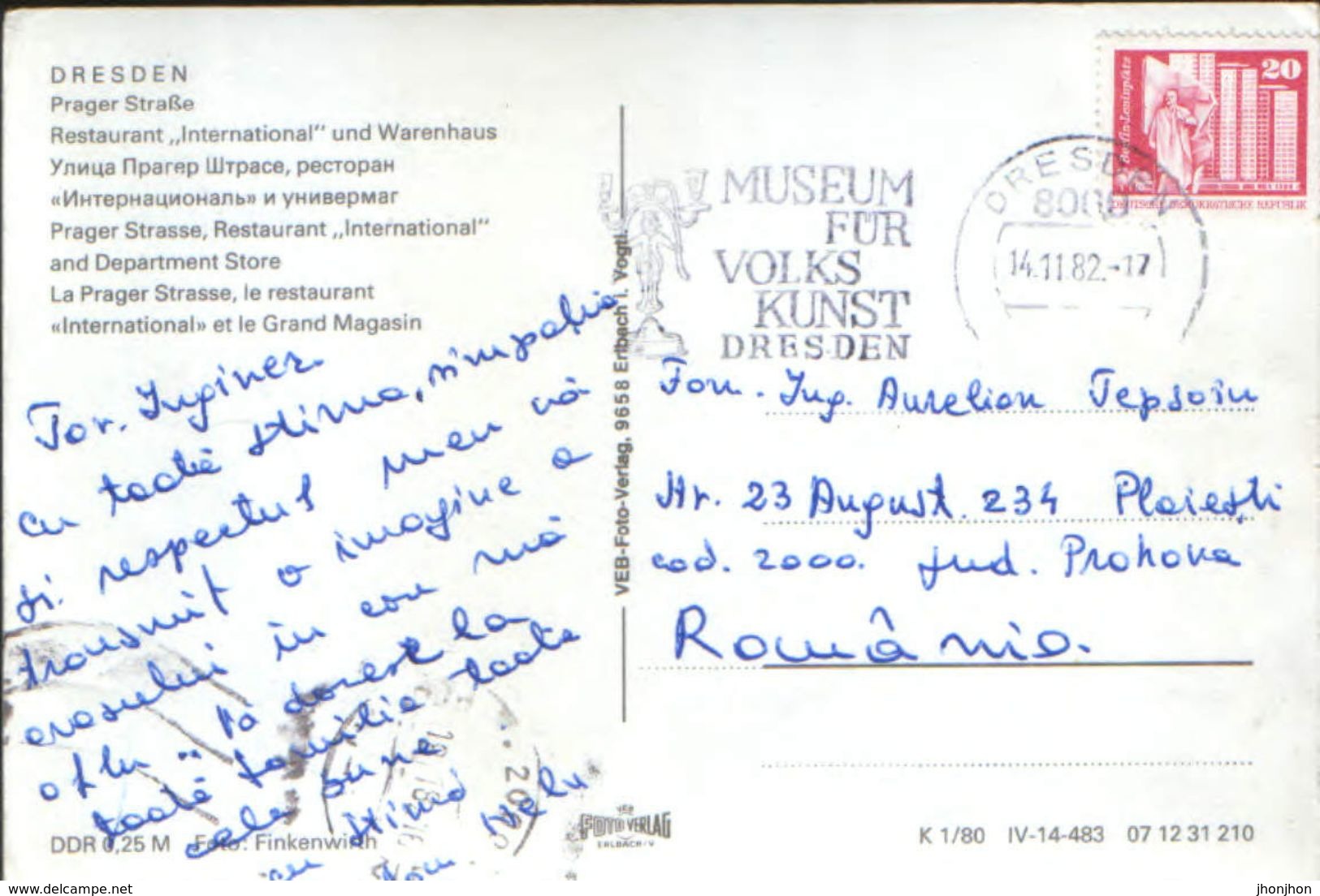 Germany - Postcard Circulated In 1982 - Dresden - Prager Street,Restaurant "International" And Department Store - 2/scan - Dresden