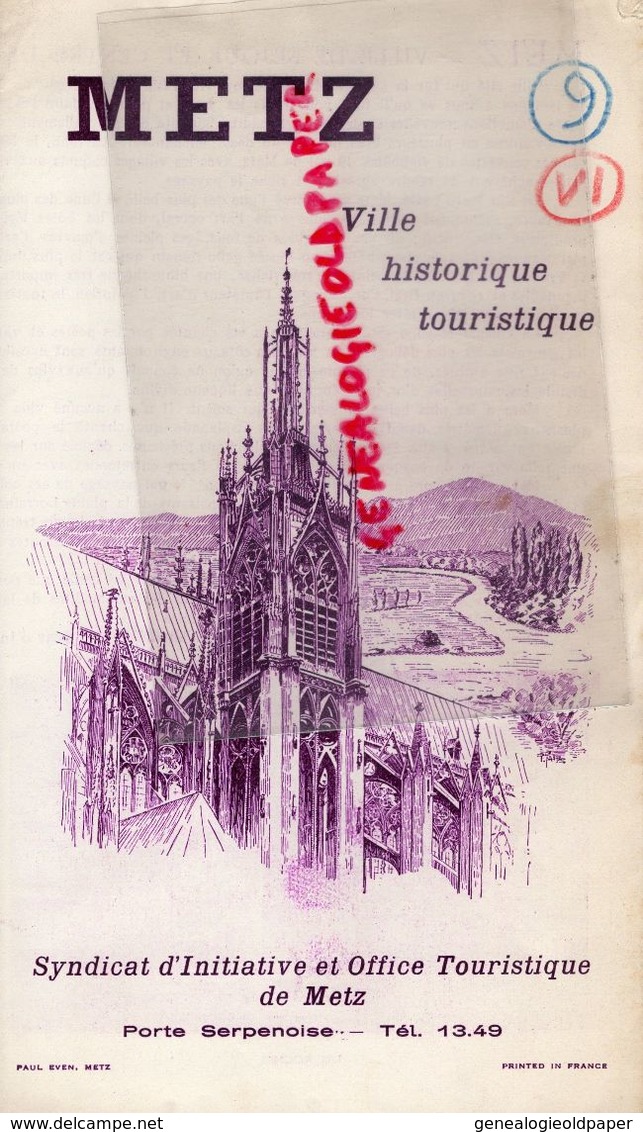 57- METZ- RARE PLAN SYNDICAT INITIATIVE 1949- PAUL EVEN- - Dépliants Touristiques