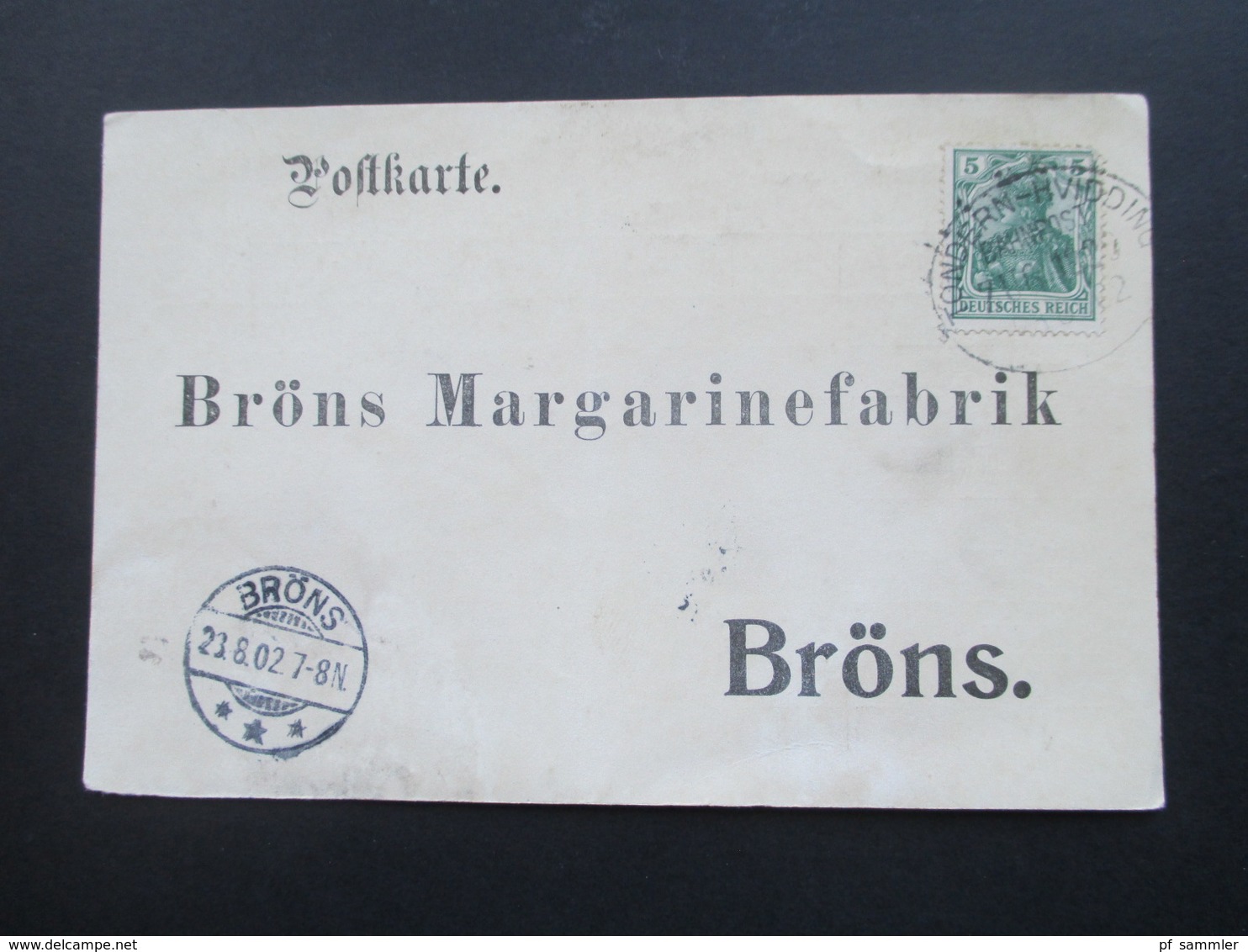 DR Nordschleswig 1902 Postkarte An Die Margarinefabrik Bröns. Bahnpoststempel Tondern - Hvidding Zug 1224 ? Bestellkarte - Briefe U. Dokumente