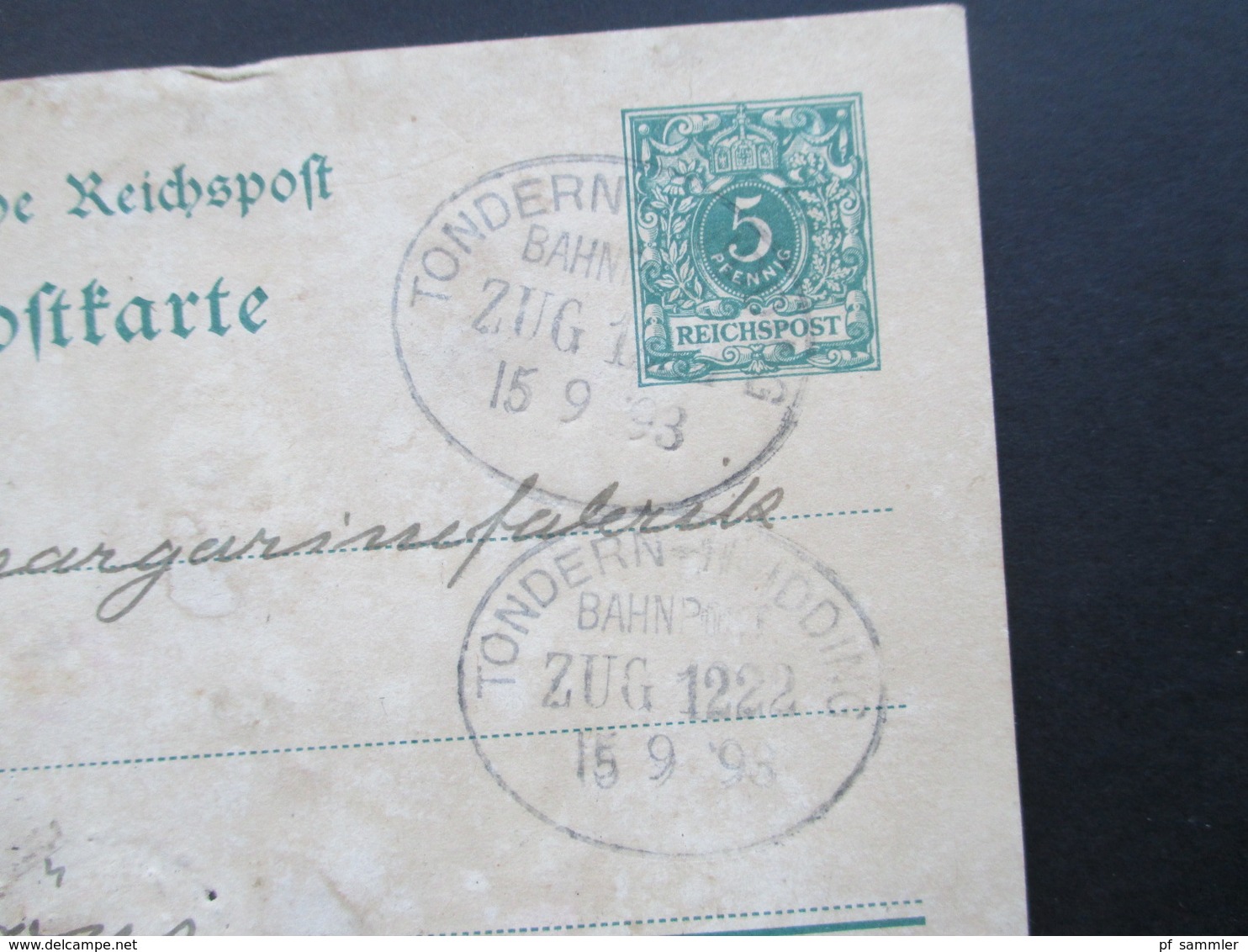 DR Nordschleswig 1898 Ganzsache Nach Bröns. Bahnpoststempel Tondern - Hvidding Zug 1222 Margerinefabrik Bröns - Briefe U. Dokumente